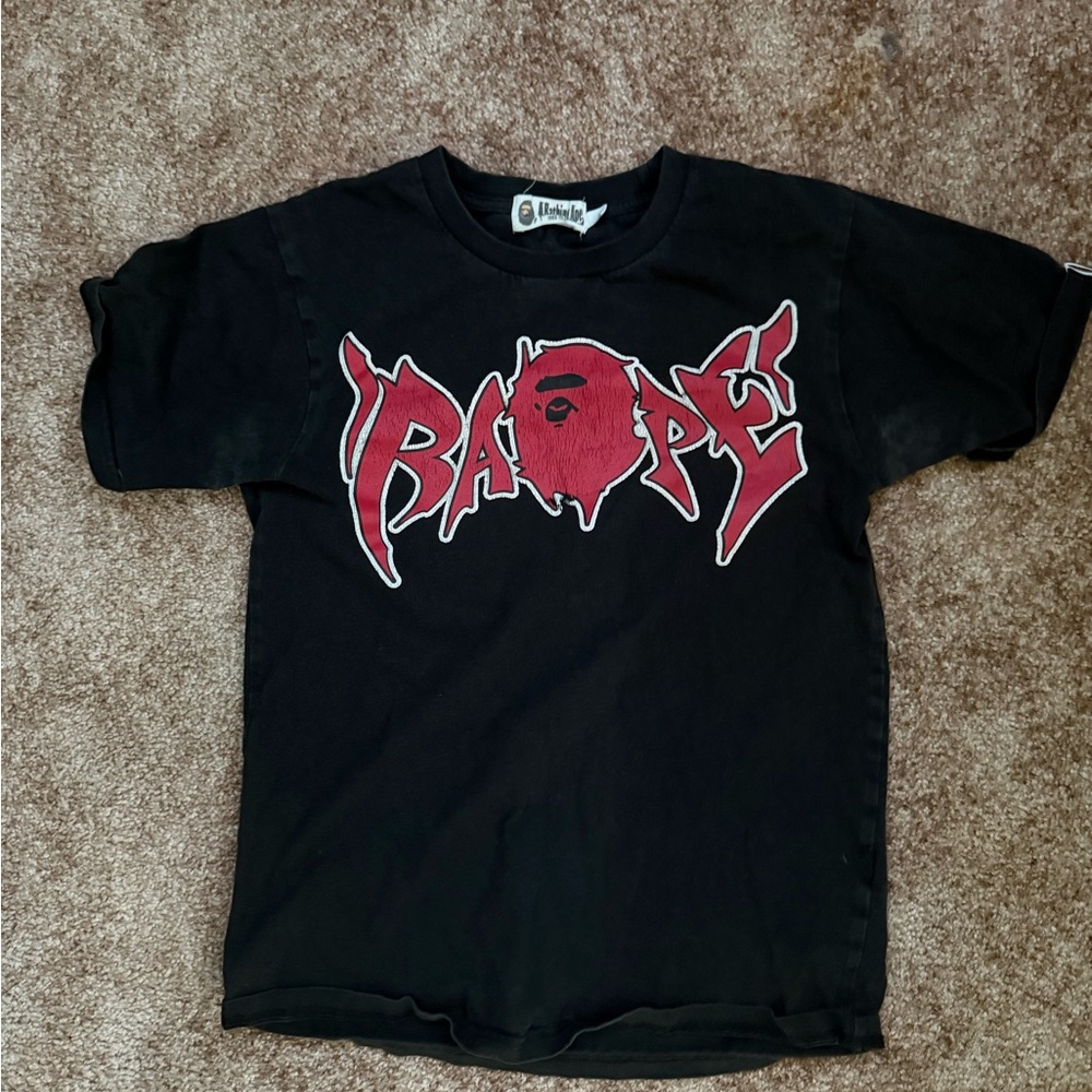 Bape Black and Red Short Sleeve Tee with Bold Graphic